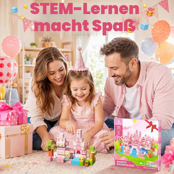Magnetische Bausteine,100 Teile Magnetbausteine (Märchenschloss) | Montessori Kreative Spielzeug für