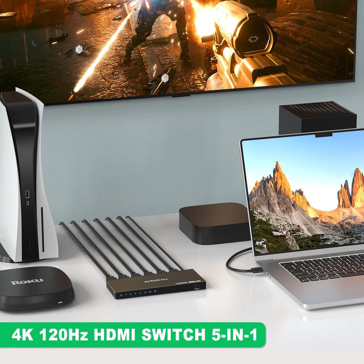 HDMI 2.1 Switch 4K 120Hz, AVIDGRAM 8K HDMI Umschalter 5 In 1 Out mit IR-Fernbedienung, Selector Swit