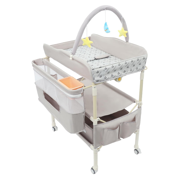 2-in-1 Baby Badewanne &amp; Wickelkommode, Klappbar Wickelkommode mit Korb, Spielzeugregal, Sicherheitsg
