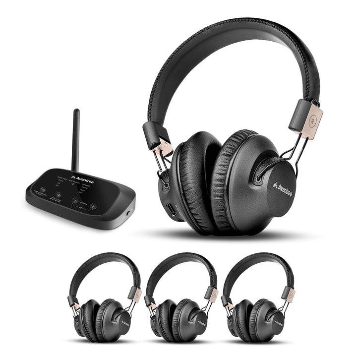 Avantree Quartet 2 – Bluetooth-kompatibles kabelloses Gruppenhörsystem mit Kopfhörern & Sender für P