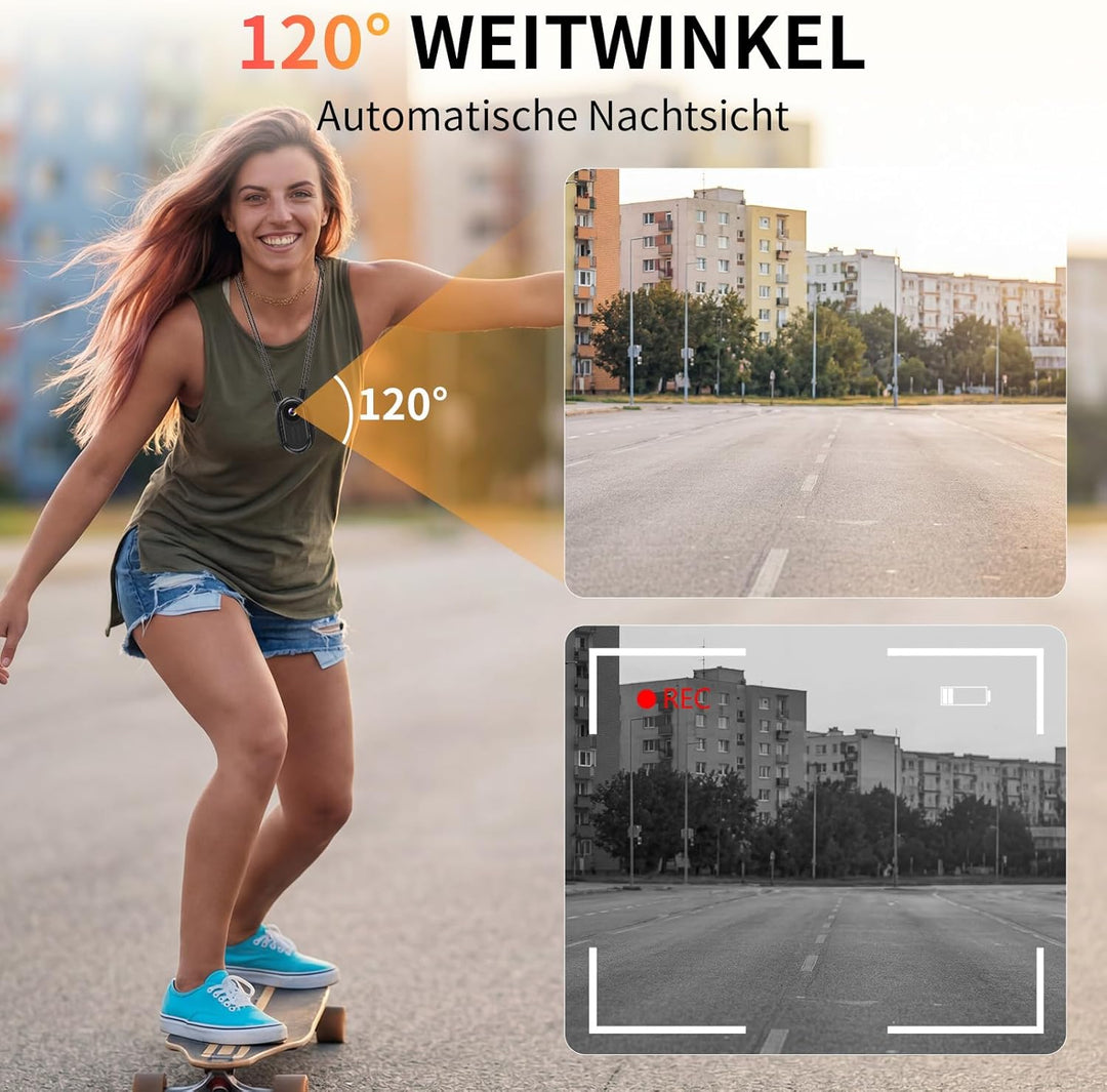 Action Camera 2K, Mini BodyCam Körperkamera 120° Weitwinkel Magnetische mit Display ActionCam für PO