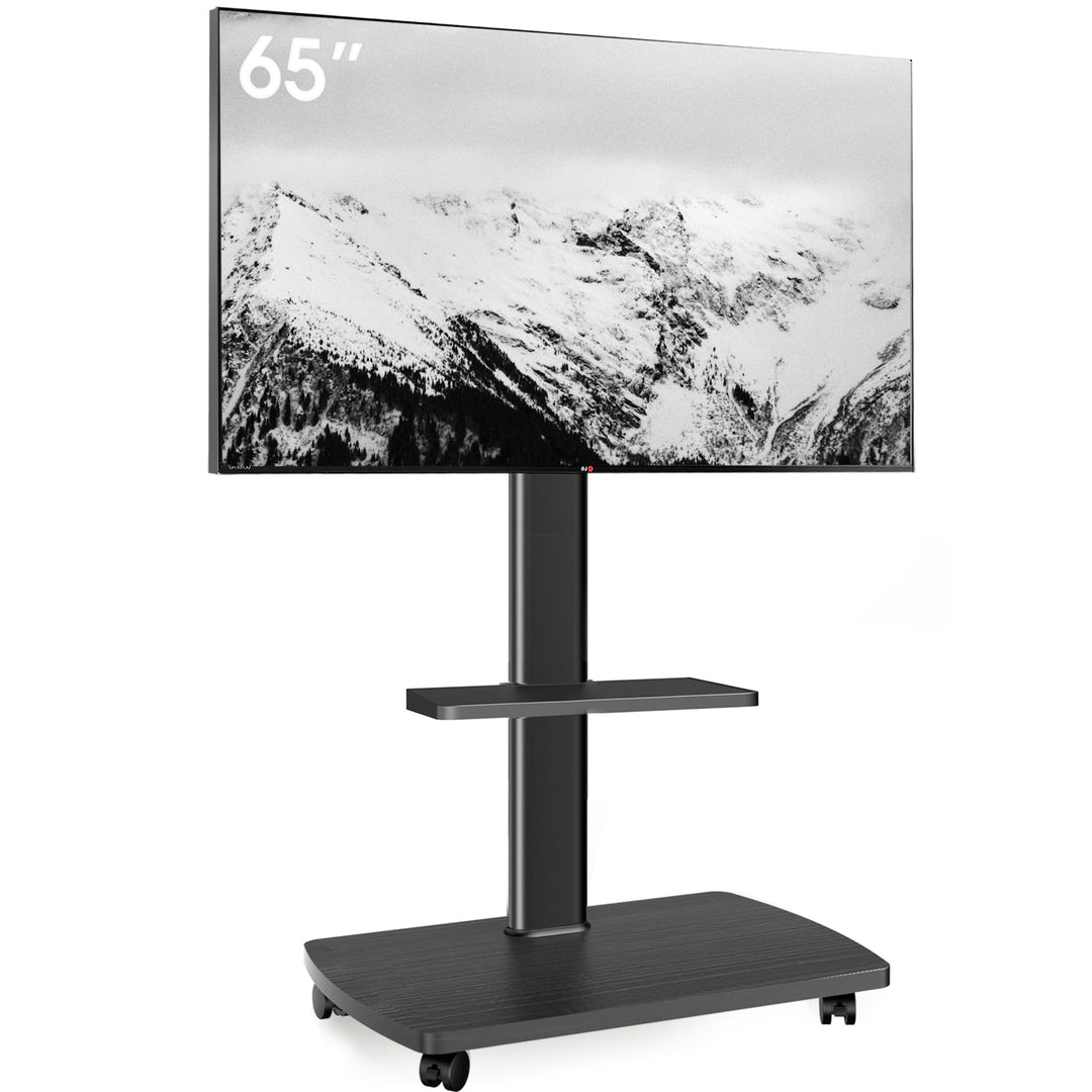 AOKCOS TV Ständer Rollbar mit Holzablage Regal, Fernsehständer auf Rollen für 32-65 Zoll Fernseher,
