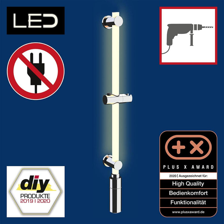 WENKO LED Design-Duschstange mit integrierter, einheitlicher & vollflächiger Beleuchtung, energiespa