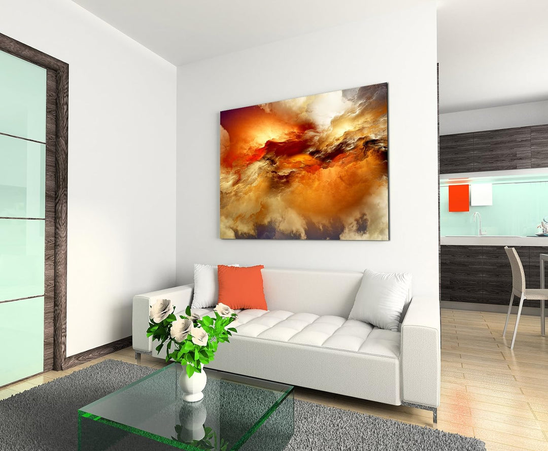 Paul Sinus Art XXL Fotoleinwand 120x80cm Oranger Wolkenhimmel auf Leinwand Exklusives Wandbild Moder