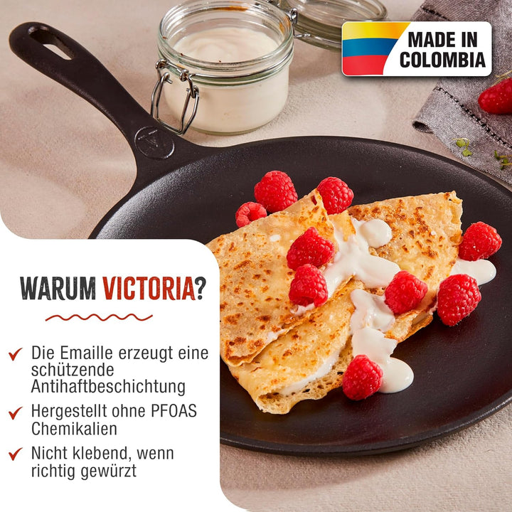 VICTORIA Grillpfanne Emaillierte Gusseisen Comal Pizza-Pfanne 26,6cm, Omeletts, Induktion, Feuer, Gr