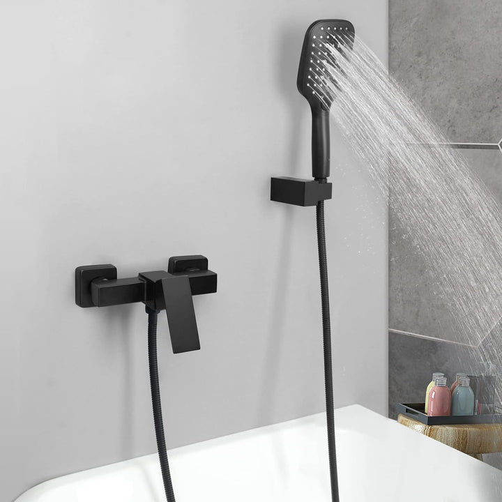 Duscharmatur Set,Wandmontage Brausebatterie mit Handbrause, Schwarz mischbatterie für dusche,Aufputz
