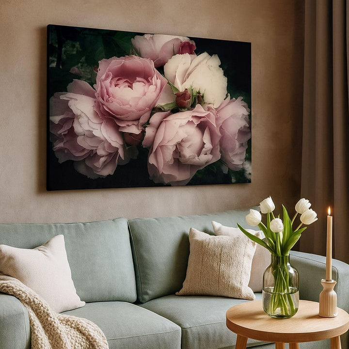 Bilder auf Leinwand 100x70cm Leinwandbild mit Rahmen Pfingstrose Blume Gross Wanddeko Bild Schlafzim
