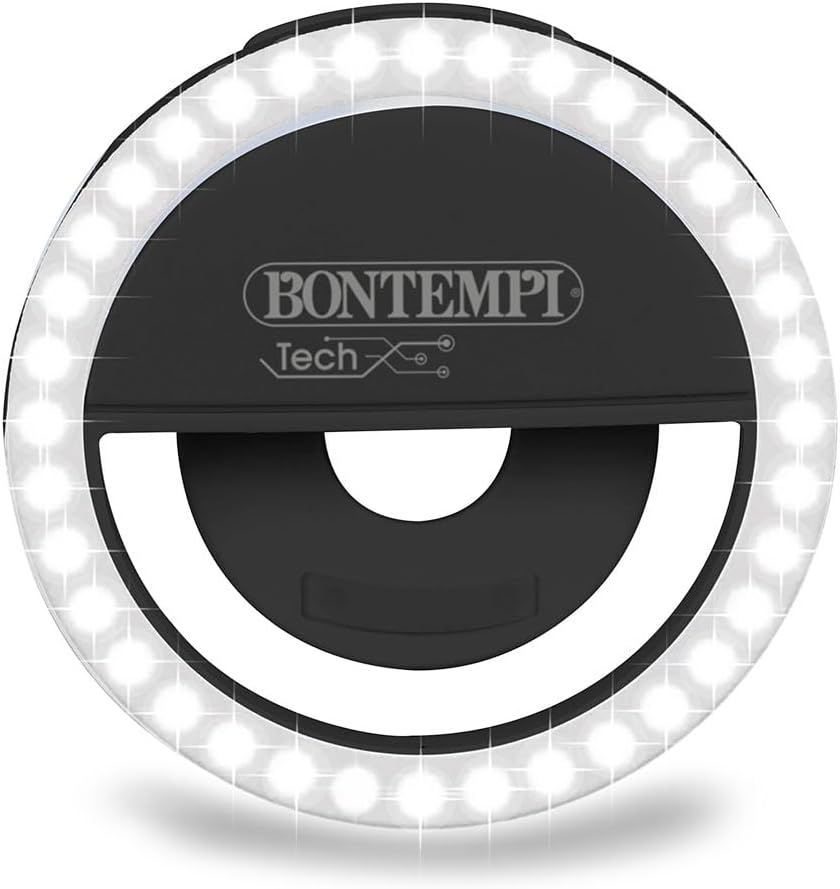 Bontempi | 2 Drahtlose Lavalier-Mikrofone mit Ring Light, Kompatibel mit Smartphone, Tablet, Laptop,