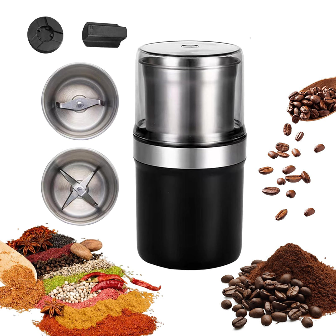 200-W-Elektromühle für Kaffee und Gewürze mit 2 Edelstahlbehältern für Nass- und Trockenmahlung, Krä