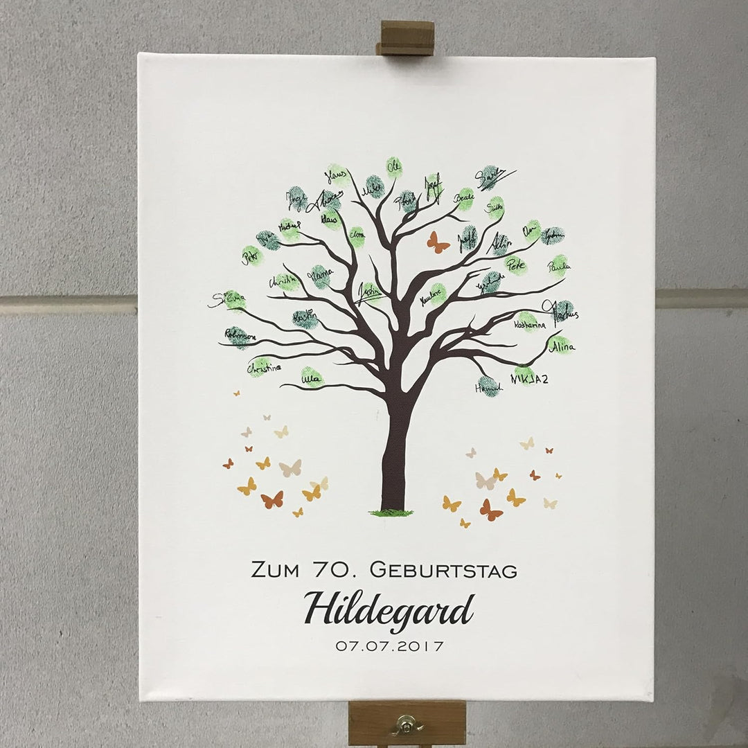 KATINGA Leinwand Zum Geburtstag - Motiv Baum - als Gästebuch für Fingerabdrücke (30x40 personalisier