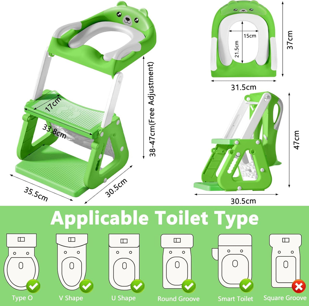 Toilettensitz für Kinder Mit Treppe - 2-in-1 WC Sitz Mit Gepolstertem Sitz, Höhenverstellbar Faltbar