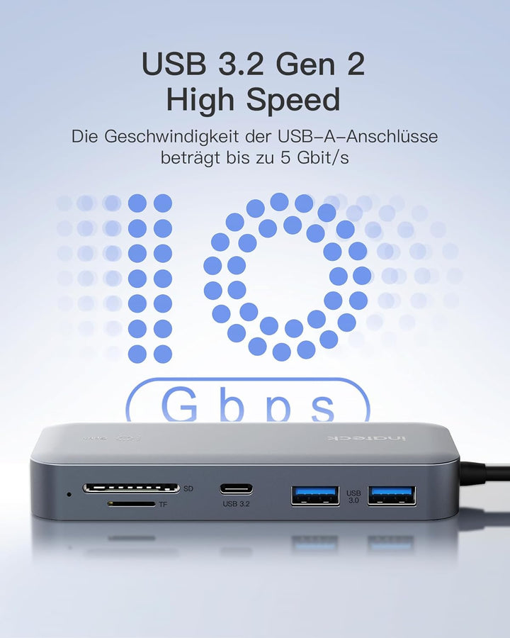 Inateck 10 in 1 USB C Hub, 4K 60Hz HDMI Docking Station, USB C Video＋Data, 100W PD, 10Gbps 2 USB 3.2