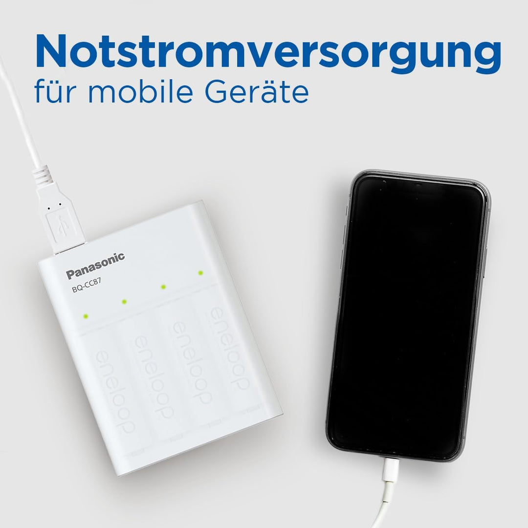 Panasonic eneloop SmartPlus USB Travel Ladegerät für 1–4 AA/AAA NI-MH-Akkus, mit USB-Anschluss, 10 S