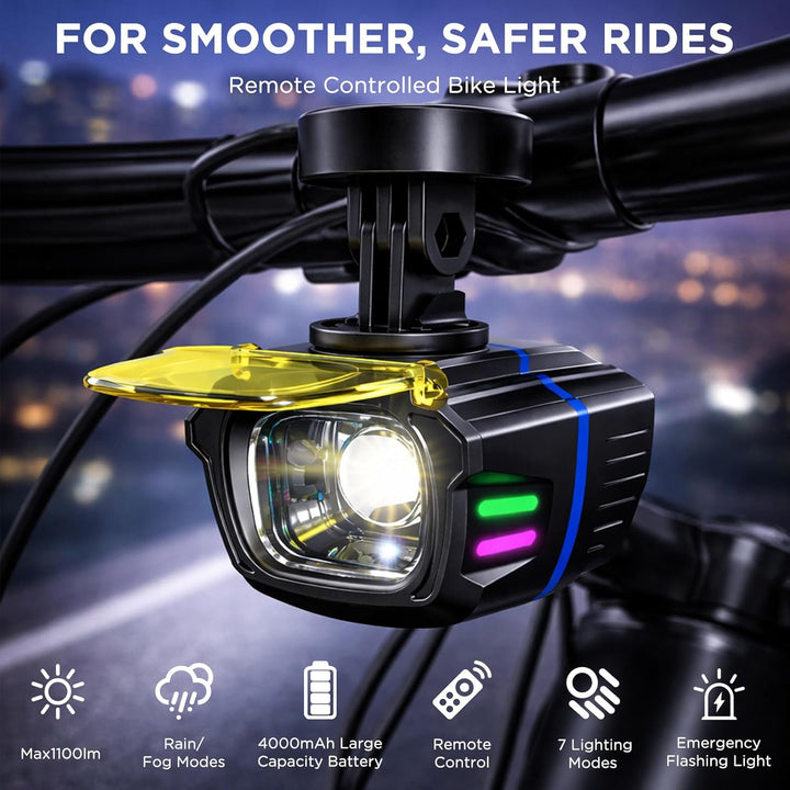 Fahrradlicht Set 1100Lux mit Funksteuerung, Fahrradbeleuchtung Set USB Aufladbar IP44 Wasserdicht Fa