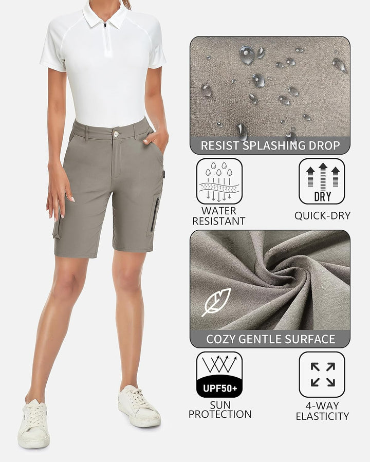 Soneven Wanderhose Damen Kurz Cargoshorts Bermuda Shorts Sommer Outdoor Trekkinghose Leichte Schnell