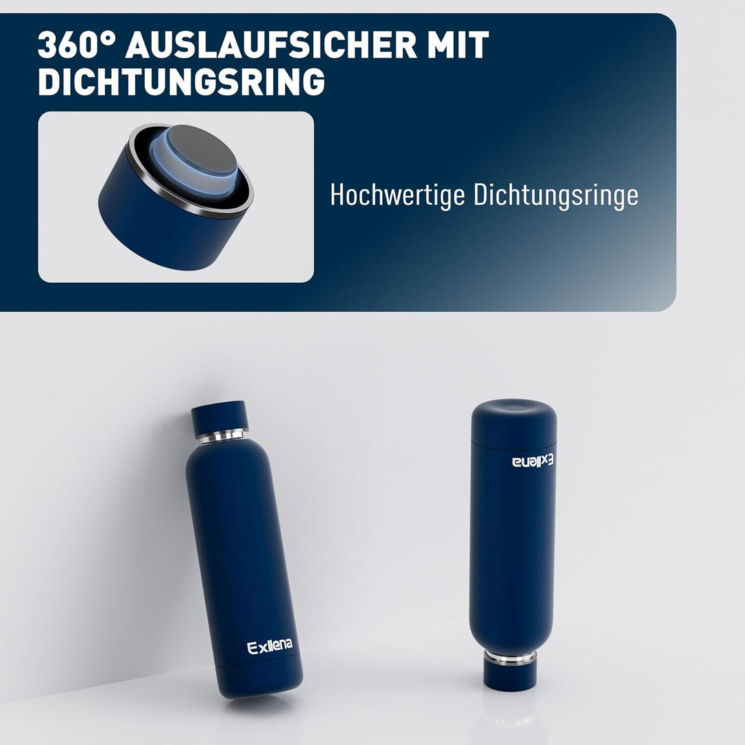 Exllena Trinkflasche Edelstahl 500ml - Hochwertige Thermosflasche Mit Silikongriff für Sport, Büro u