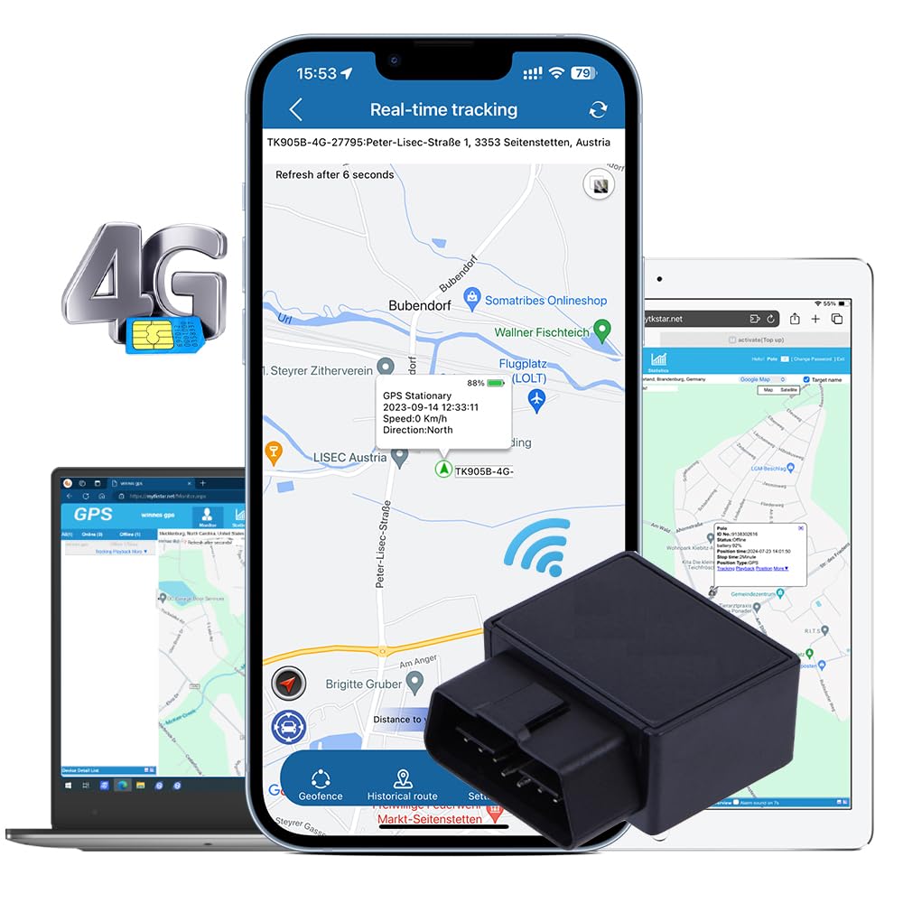 TKMARS GPS Tracker 4G OBD2 Stecker für Auto, Fahrzeuge, LKW, Diebstahlschutz Online weltweit mehrere
