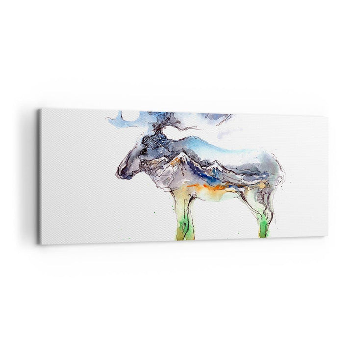 Panorama Bilder auf Leinwand 100x40cm Leinwandbild Moose Berge Winter illustration Gross Wanddeko Bi