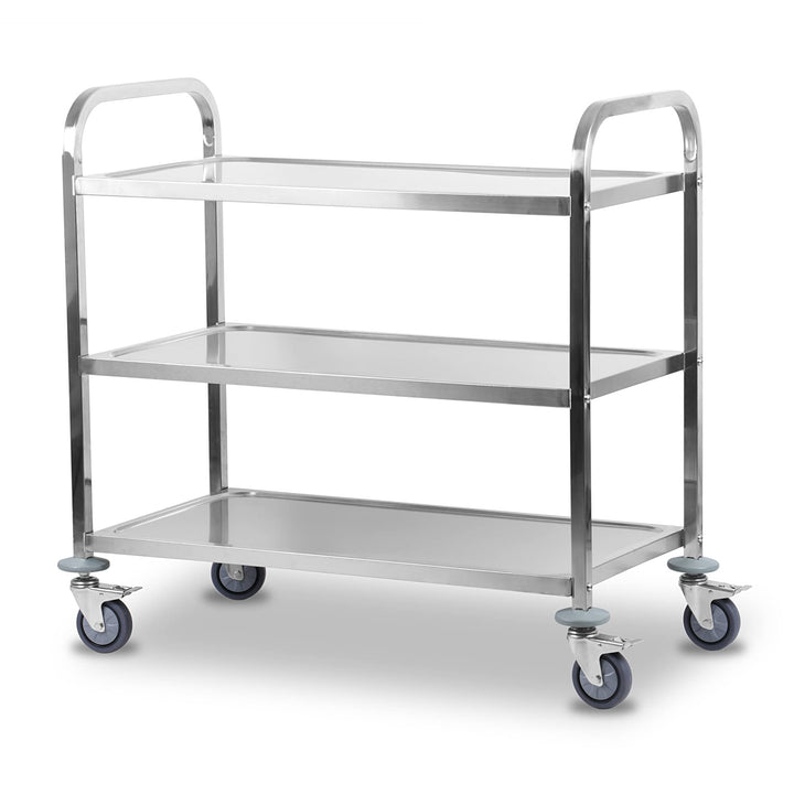 Mahlzeit Edelstahl Servierwagen mit 3 Etagen | 101,5 x 95 x 48,5 cm | Servicewagen mit Rollen und Fe
