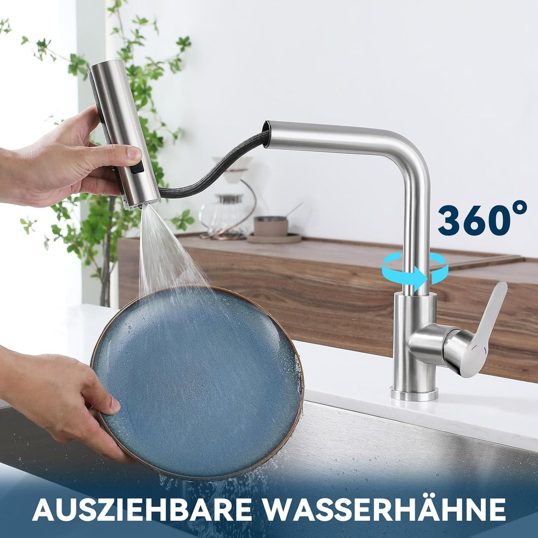 Mursche Wasserhahn Küche Küchenarmatur Ausziehbar - Waterfall Mischbatterie mit Brause Spültischarma