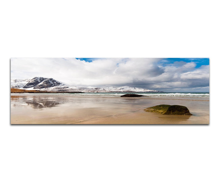 Paul Sinus Art Panoramabild auf Leinwand und Keilrahmen 150x50cm Norwegen Fjord Berge Schnee Meer Wo