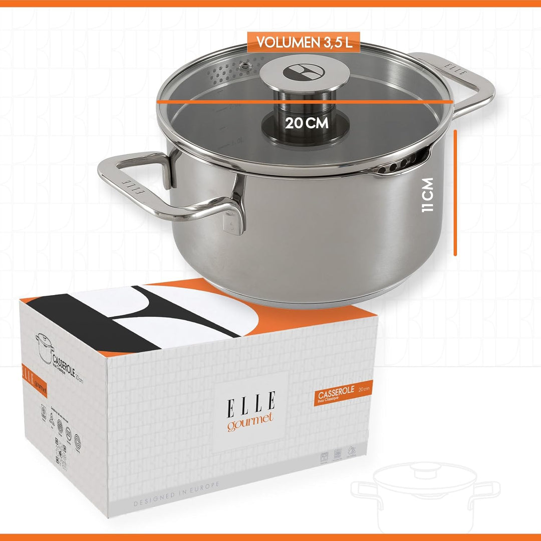 Classique Kochtopf mit Deckel - Ø 20 cm - Suppentopf Induktion Pfanne - Antihaft-beschichtung - Geei