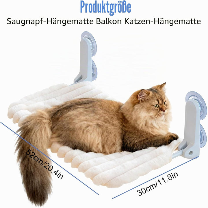 Katzen Fensterhängematte, 30×52cm Fensterliege für Katzen mit Starken Saugnapf, Grosse Plüsch Abnehm