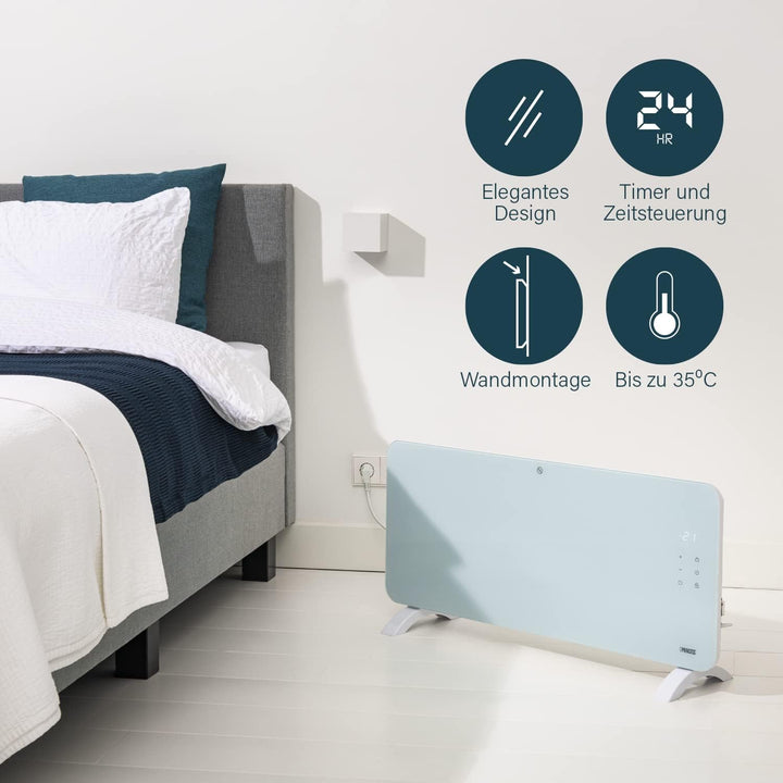 Princess Smarte Konvektorheizung – 1500 W – Steuerbar über kostenlose App – Glaspaneel – wandmontier