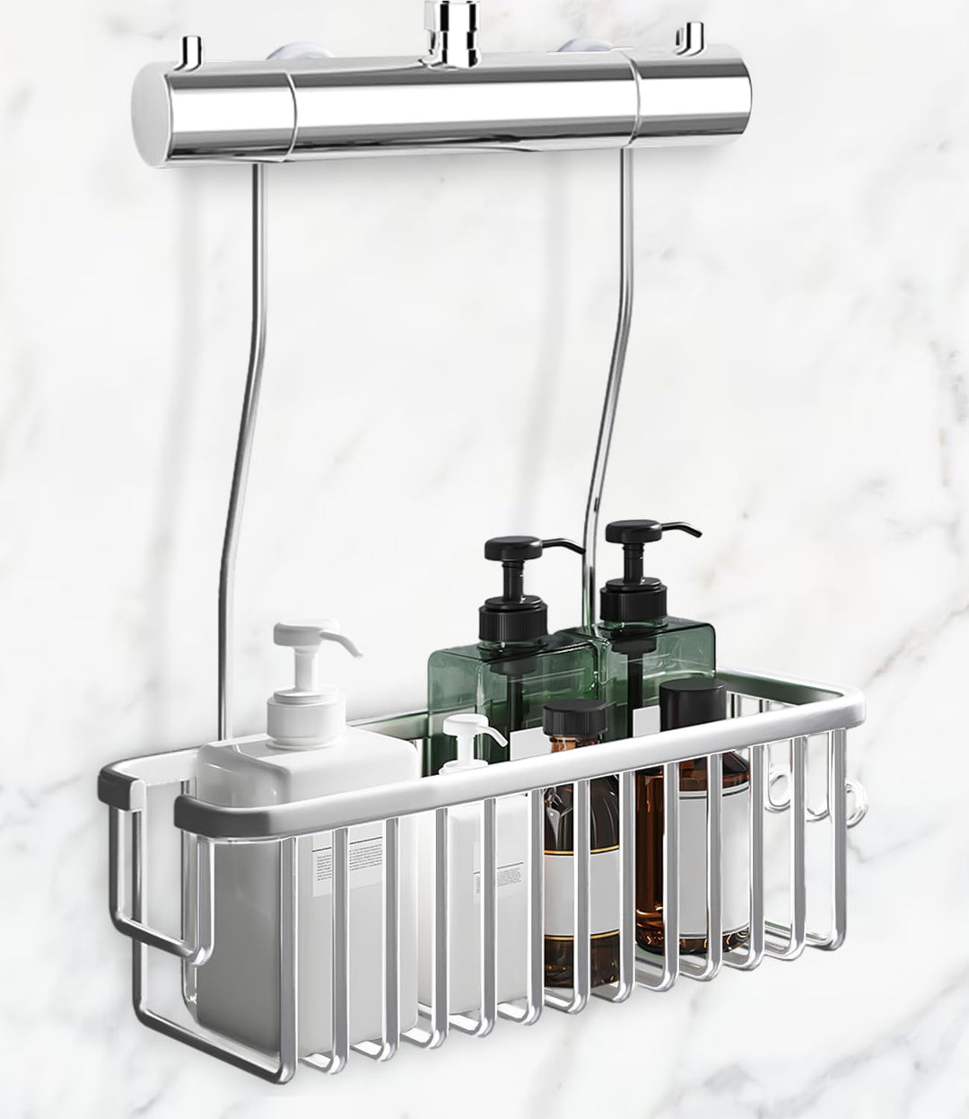 Duschablage ohne Bohren, Duschregal zum Hängen, Shampoo-Halterung, Aufhängen für Badezimmer Silber,