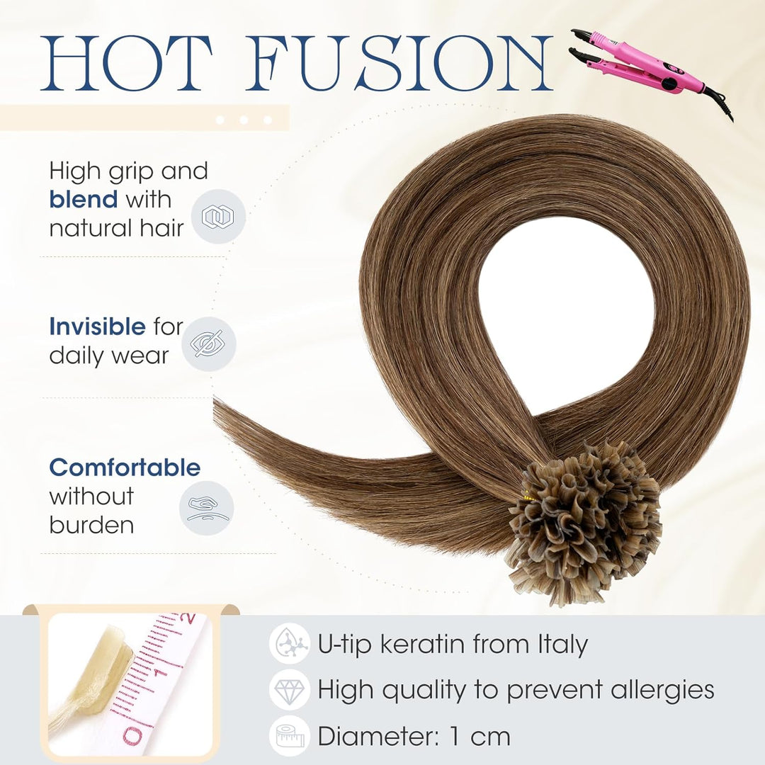 Elailite U-Tip Echthaar Bonding Extensions Keratin Haarverlängerung Haar Glatt 100 Strähnen 50g 24"/