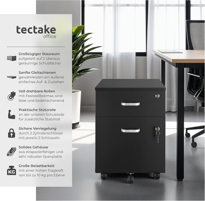 tectake® Rollcontainer mit Schubladen, Aktenschrank abschliessbar, Kommode mit Schubladen, Rollwagen