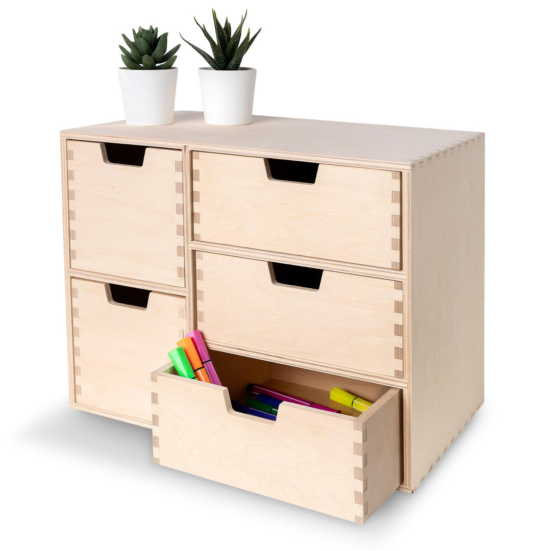 Creative Deco Kleine Kommode aus Holz | 5 Schubladen | 36 x 20 x 28,5 cm | Schreibtisch-Organizer |