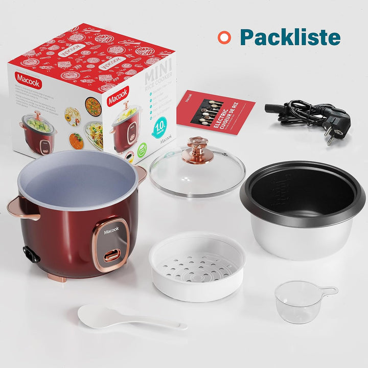 Reiskocher und Dampfgarer, (1 Liter, 8 Tassen gekocht) für 4-5 Personen, Multifunktional Antihaft-Pf