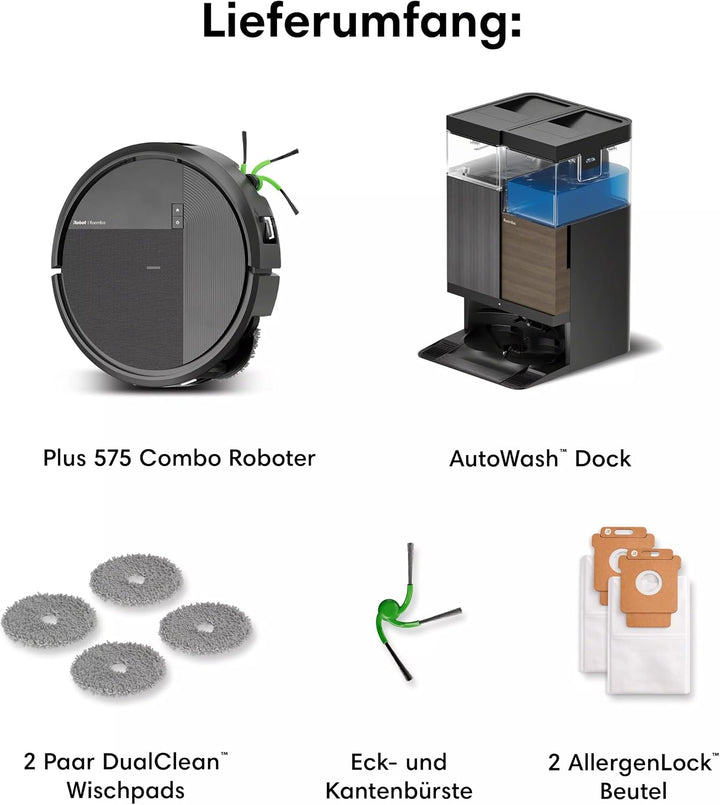 iRobot Roomba® Plus 576 Combo Roboter + AutoWash™ Dock, 25Kpa, Multifunktions‑Dock, Clearview LiDAR+