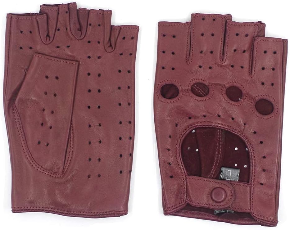 Harssidanzar Lady Fingerlose Lederhandschuhe Schaffell Single Line Half Finger GL012 M Burgund, M Bu