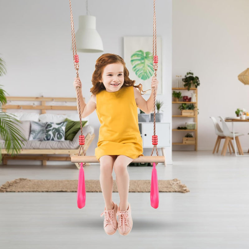 PELLOR Multifunktions Kinderholz Trapeze Schaukel mit Kunststoff Turnringe zum Aufhängen belastbar b