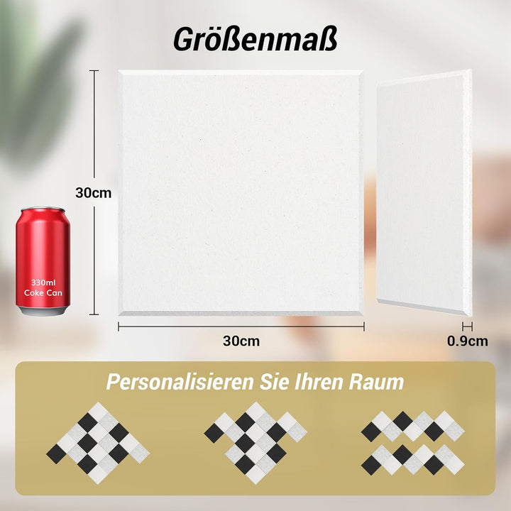 TONOR Akustikpaneele selbstklebend, 18 Stück Quadratische 30x30x0,9 cm Schalldämmung Schallschutz Ak