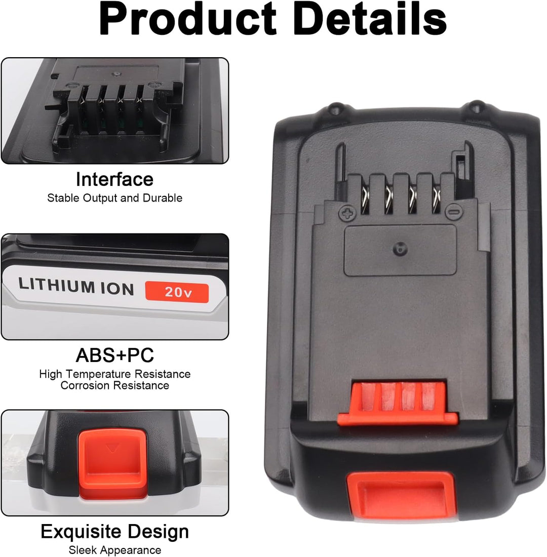 2 Stück 20 V 3000 mAh Lithium-Ersatz-Werkzeugakku für Black & Decker BL1518 BL2018 LBXR20 LBXR2020-O