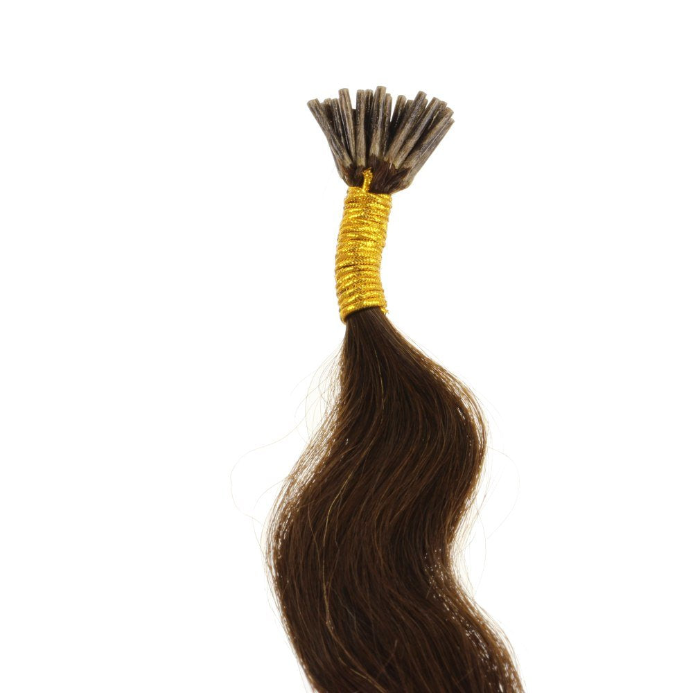 hair2heart 200 x Microring I-Tip Extensions aus Echthaar, 50cm, 1g Strähnen, glatt - Farbe 2 dunkelb