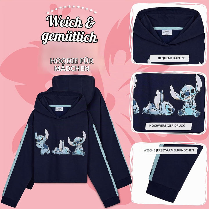 Disney Stitch Kapuzenpullover Mädchen Cropped Hoodie Kinder Teenager 7-14 Jahre - Hoodie Mädchen Ges