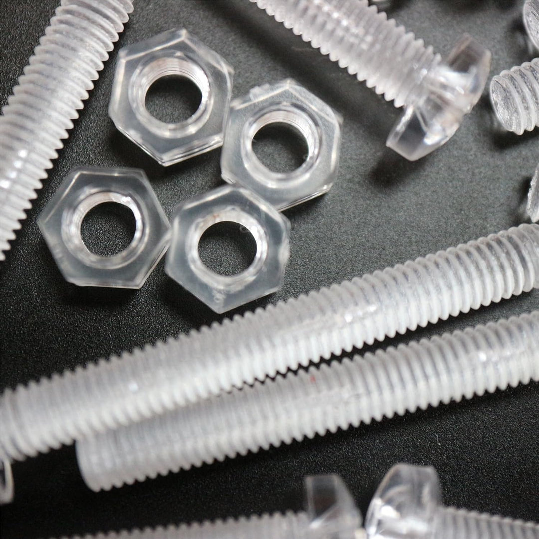 60er-Paket durchsichtige, klare M5 x 40mm Bolzen & Muttern, Unterlegscheiben - Schrauben aus Plastik