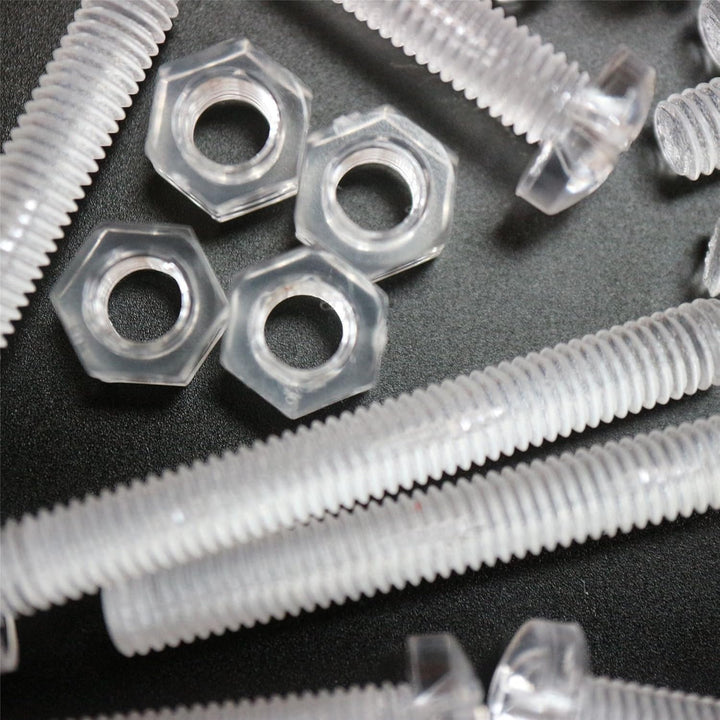 60er-Paket durchsichtige, klare M5 x 40mm Bolzen & Muttern, Unterlegscheiben - Schrauben aus Plastik