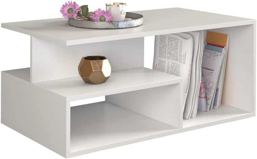VBChome Kaffeetisch 90 x 51 x 43 cm Weiss Couchtisch Wohnzimmertisch Teetisch Beistelltisch Sofatisc