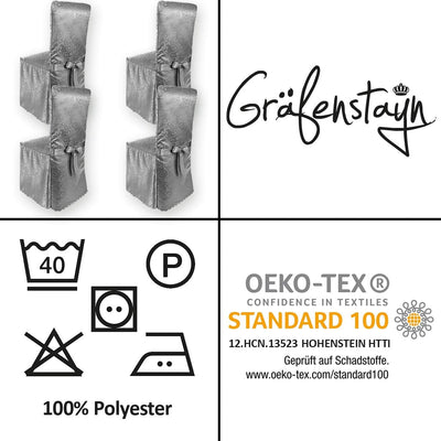 Gräfenstayn® 4er-Set Stuhlhusse Sofia mit Schleife, im Jacquard Muster runde und eckige Stuhllehnen