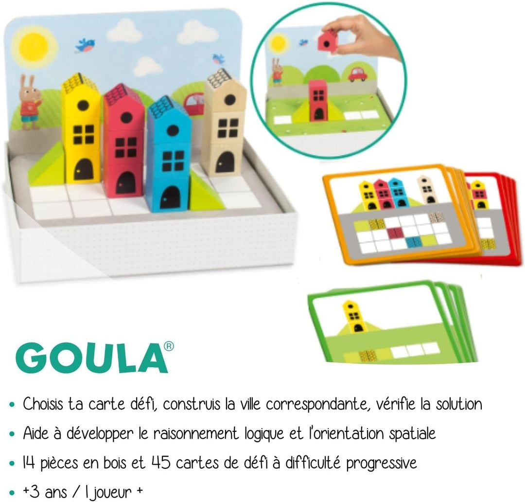 GOULA Logische Stadt - Spiel für Kleinkinder ab 3 Jahren - Holzspielzeug