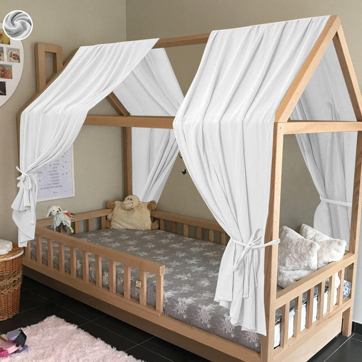 HOTUT Hausbett Himmel,2 Stück Betthimmel Babybett aus Musselin,Weich und atmungsaktiv Baldachin Kind
