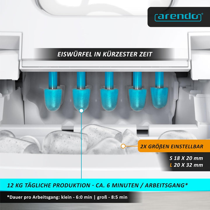 Arendo - Eiswürfelmaschine Edelstahl - Testsieger 2021 - Eiswürfelbereiter Edelstahl - Ice Cube Make
