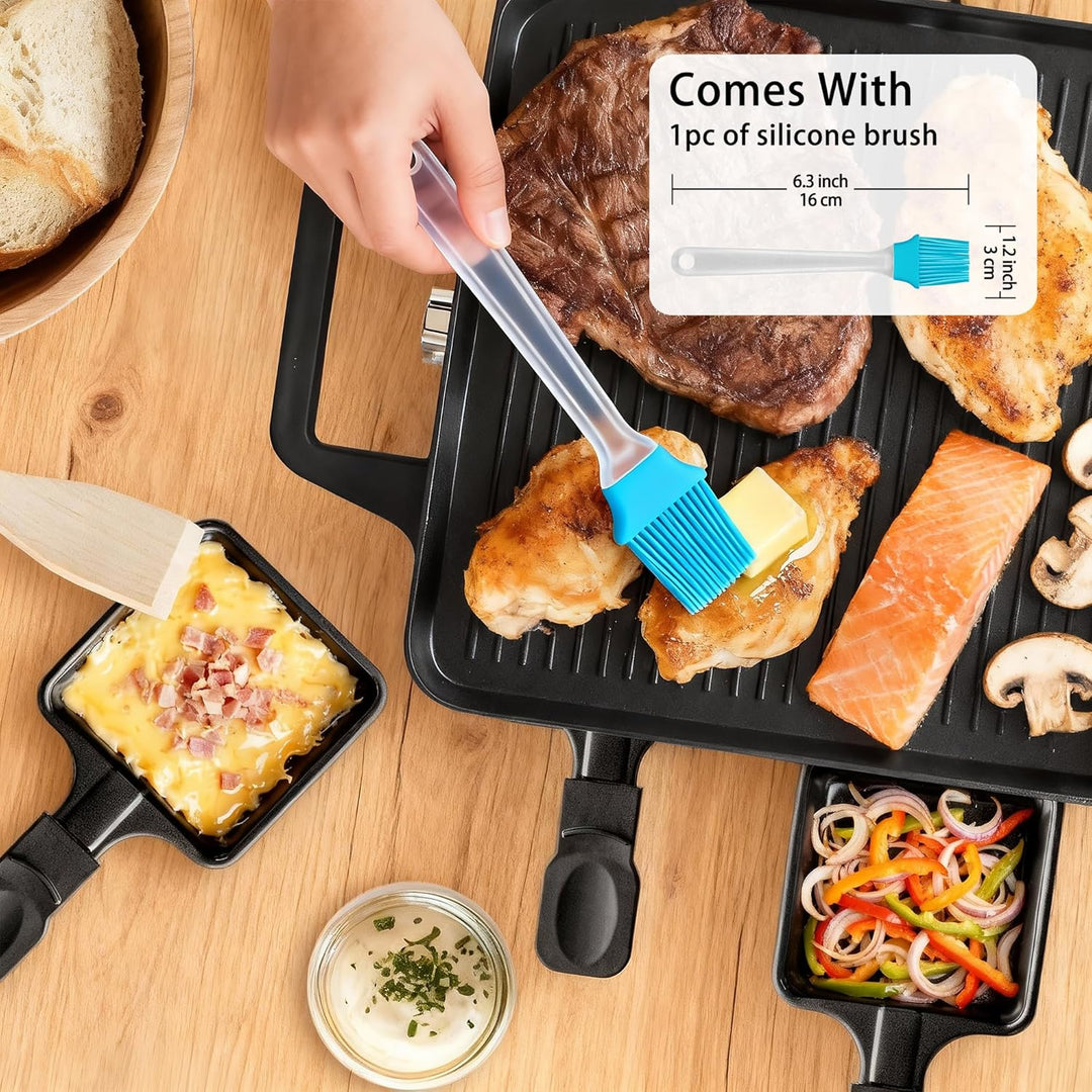 Pfännchen Mini 4 Stücke Antihaftbeschichtet Grill Pfännchen Viereckig Mini Raclette Grill mit 4 Holz