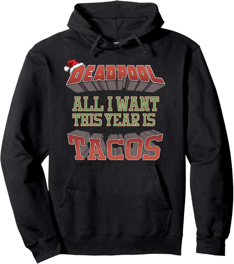 Marvel Deadpool All I Want This Year Is Tacos Santa Hat Pullover Hoodie