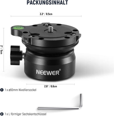 NEEWER Stativ Nivelliersockel (⌀60mm) Kamera Nivelliergerät, verstellbare Aluminium Stativkopfplatte